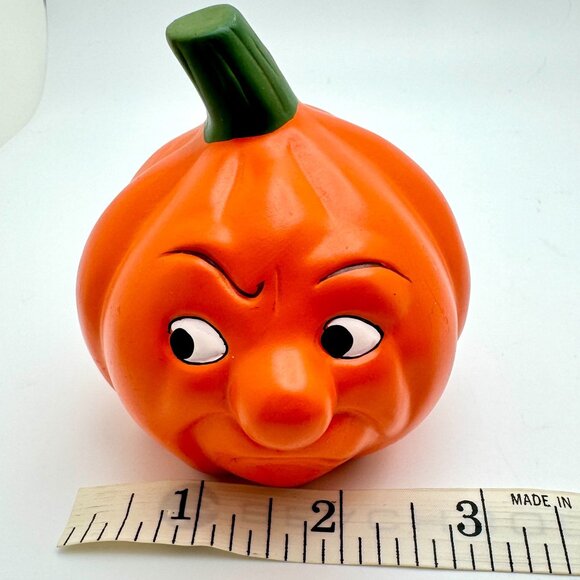 Grumpy Pumpkin Figurine Jack O Lantern Halloween Decor 4" Orange Vintage Funny F - Picture 5 of 7